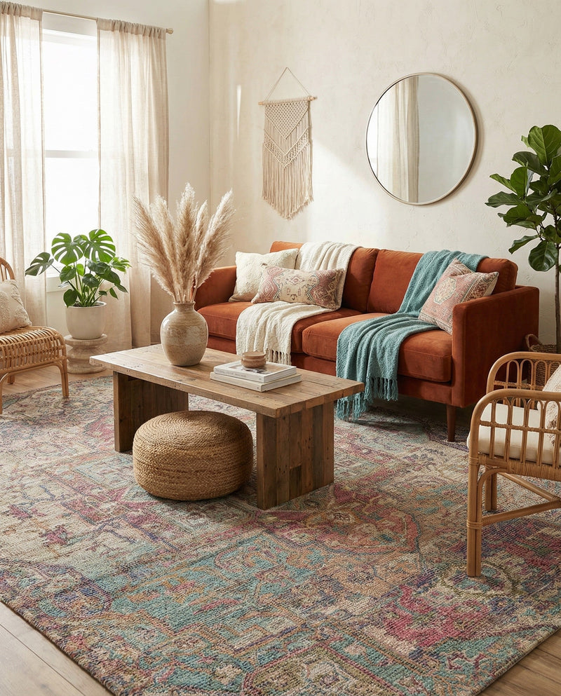 Savannah Threads Collection Area Rug -  Karoo Rectangle Antique Red and Blue  lifestyle 8
