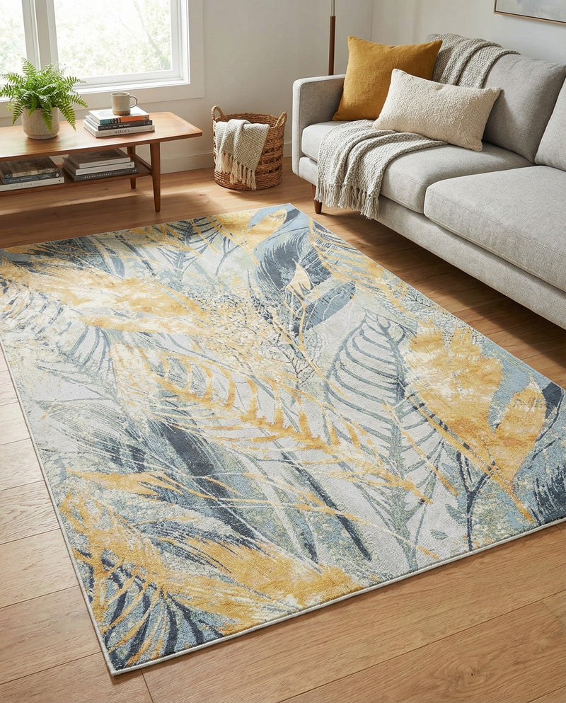 Seaside Blooms Collection Area Rug -  Blossom Rectangle Gray Ivory Yellow  lifestyle 9