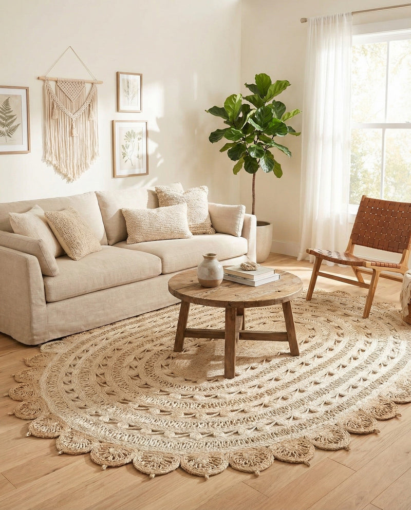 Woven Seaside Jute Collection Area Rug - Coastalhaven (Ivory) Oval Ivory  lifestyle 7