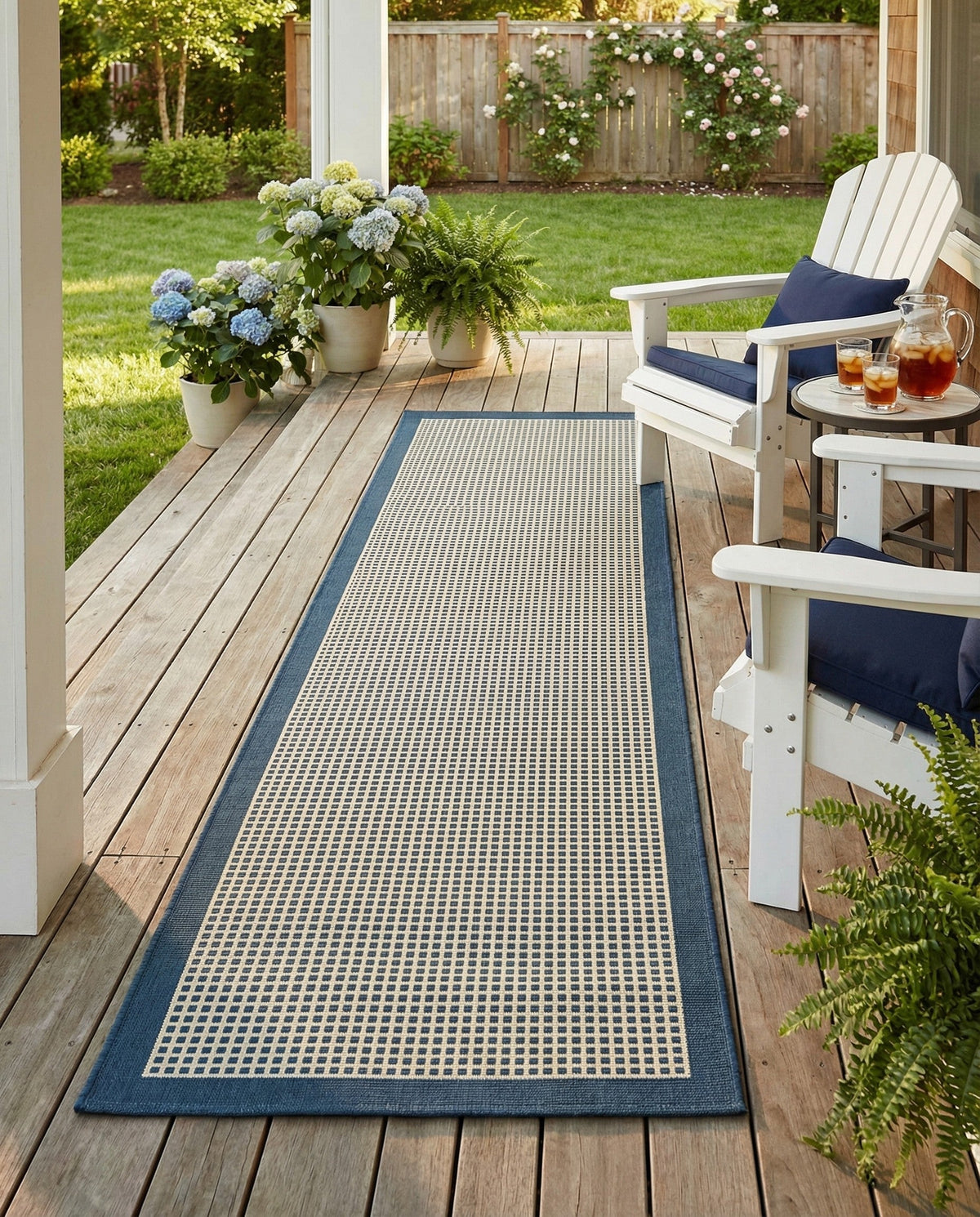 Terrace Fringe Collection Area Rug - Oceanside Runner Navy Blue  lifestyle 138