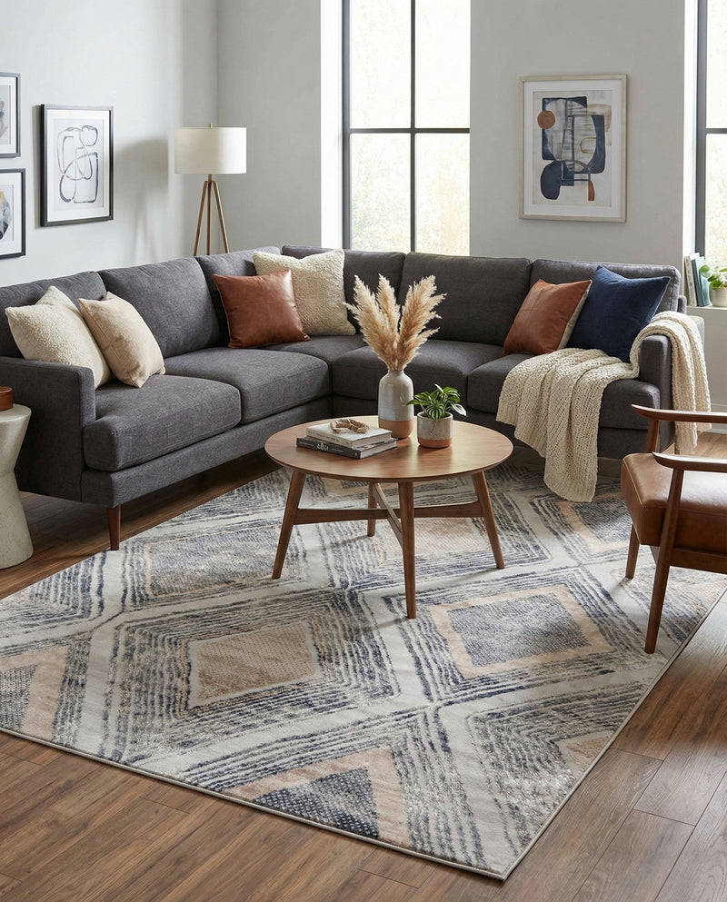 Aegean Elegance Collection Area Rug -  Rhodes Rectangle Gray Cream  lifestyle 7