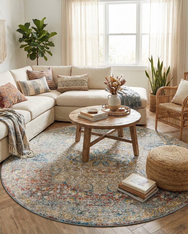 Coastal Haven Collection Area Rug - Seabreeze (Multi) Round Multi  lifestyle 61