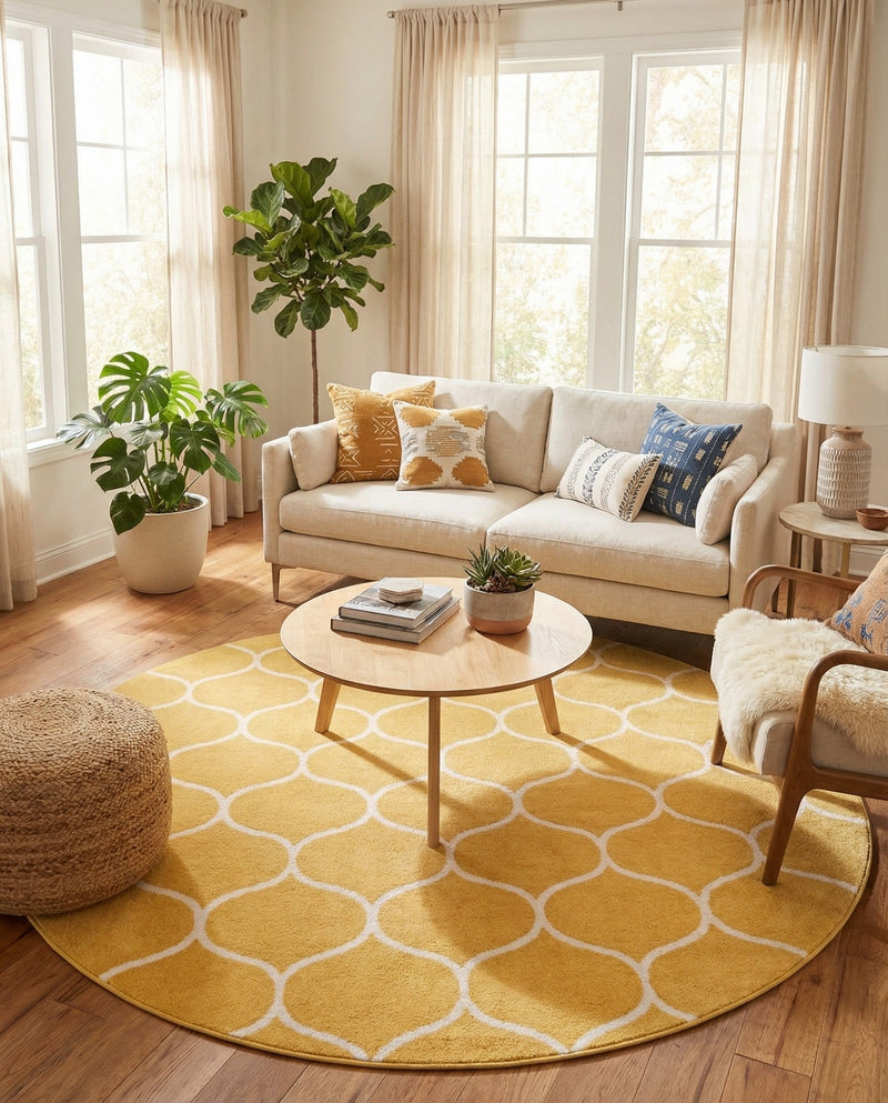 Trellis Mosaic Collection Area Rug -  Pergolatown (Yellow) Round Yellow  lifestyle 38