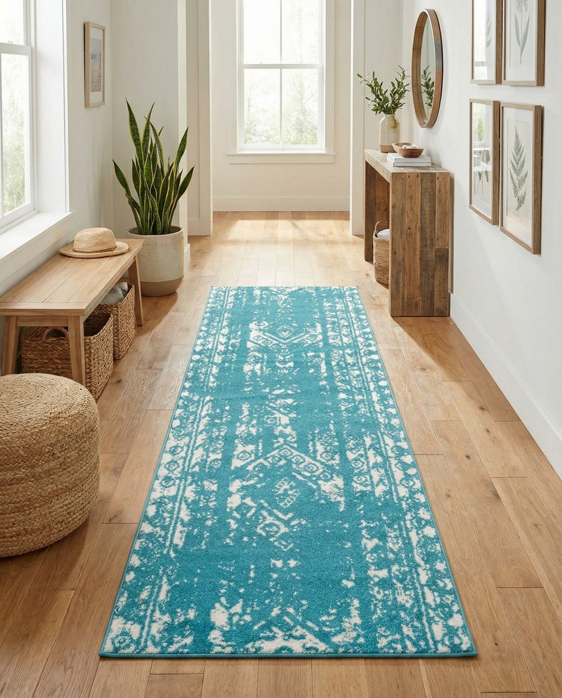 Brighton Stripes Collection Area Rug - Sussex (Turquoise) Runner Turquoise  lifestyle 25