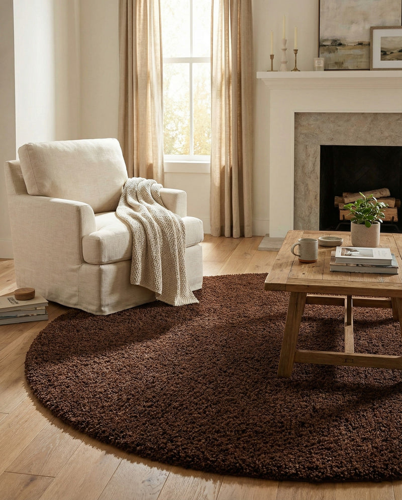 Plush Oasis Collection Area Rug - Serenity (Chocolate Brown) Round Chocolate Brown  lifestyle 55