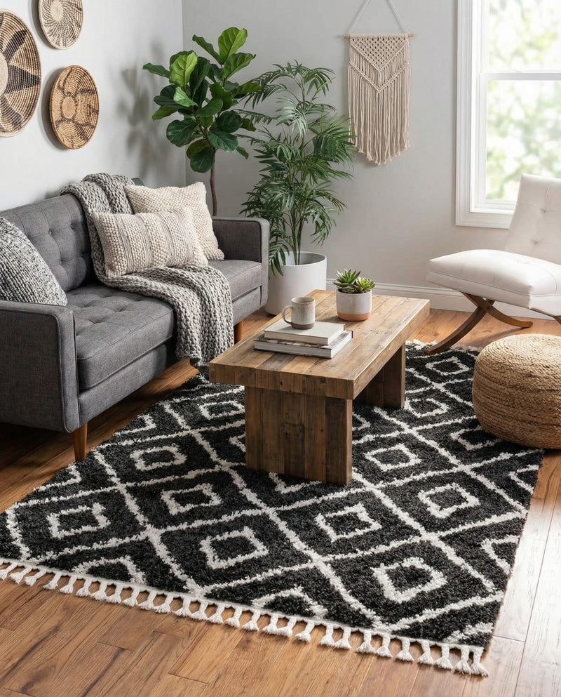 Cozy Cove Shag Collection Area Rug -  Dunes Rectangle Black and White  lifestyle 20