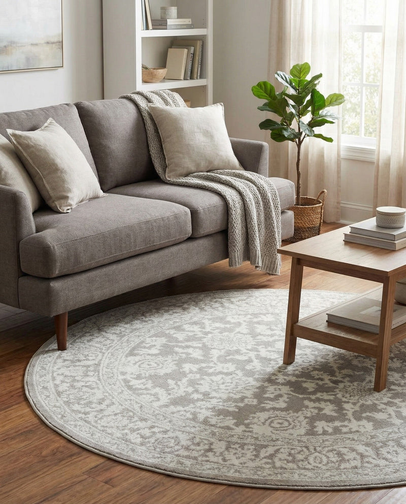 Savannah Elegance Collection Area Rug - Augusta (Light Gray) Round Light Gray  lifestyle 72