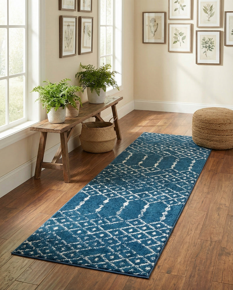 Marrakesh Lattice Collection Area Rug - Casablanca (Navy Blue) Runner Navy Blue  lifestyle 66