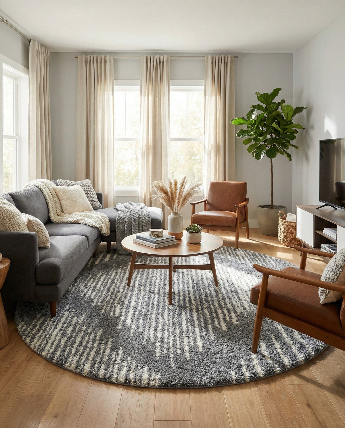 Tranquil Tides Shag Collection Area Rug -  Azure Round Gray  lifestyle 156