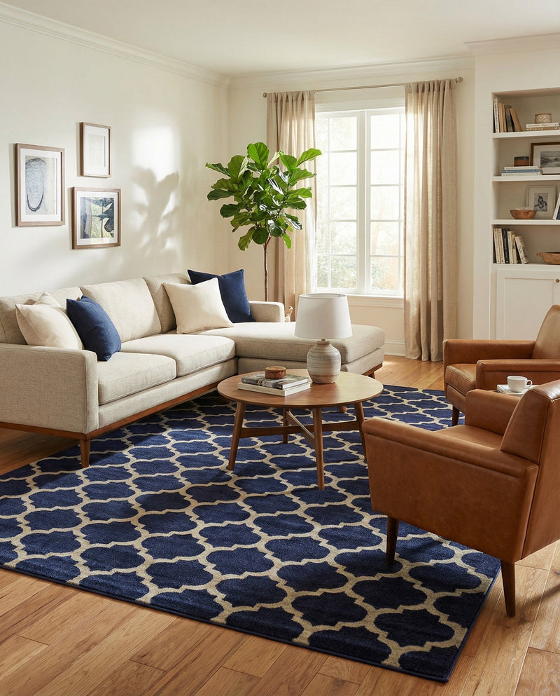 Lattice Gardens Collection Area Rug -  Bloomfield (Dark Blue) Rectangle Dark Blue  lifestyle 21