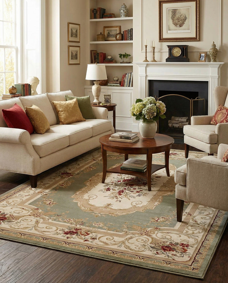 Versailles Elegance Collection Area Rug -  Louveciennes (Green) Rectangle Green  lifestyle 3