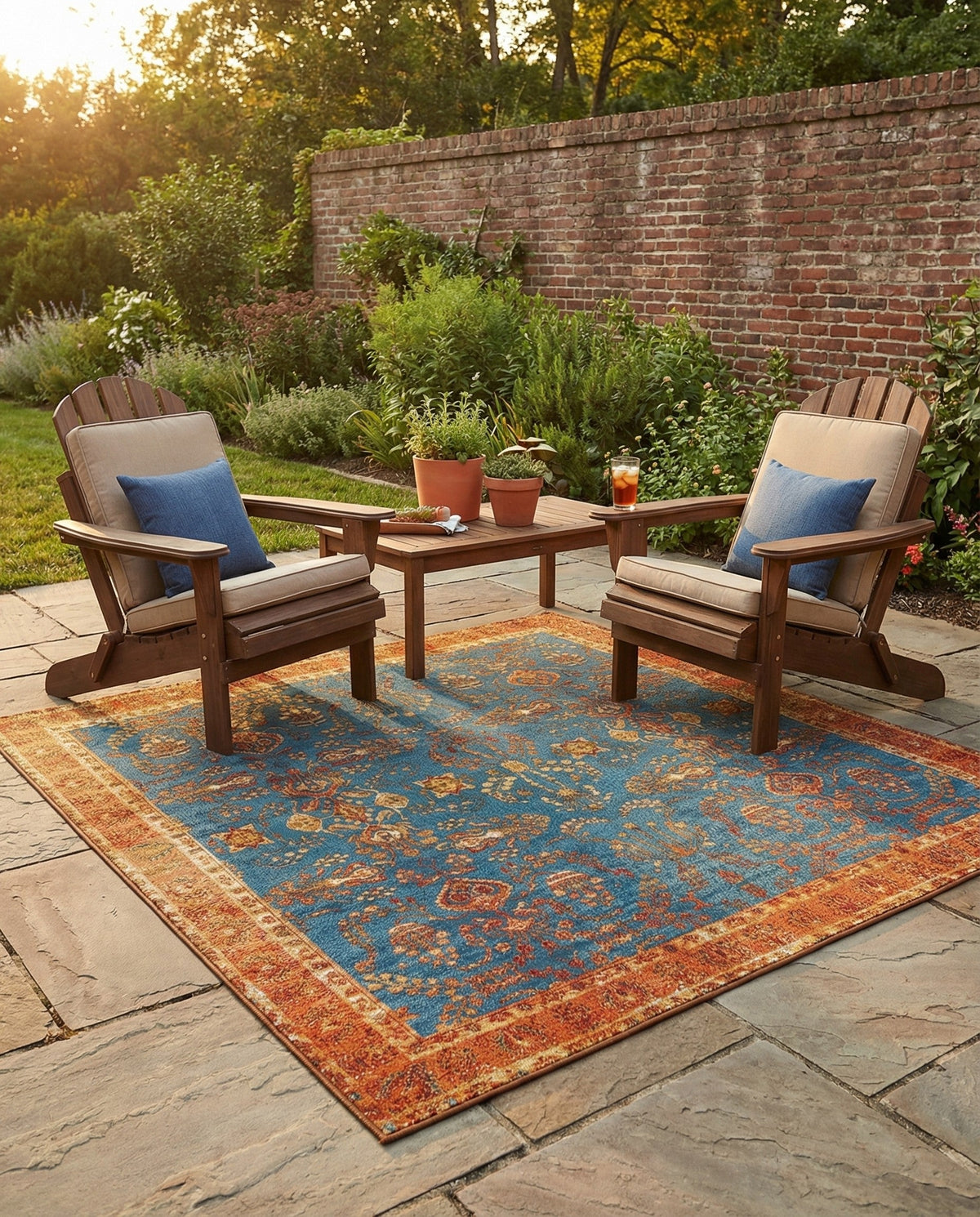 Patio Heritage Collection Area Rug -  Pavilion Square Navy Blue  lifestyle 82