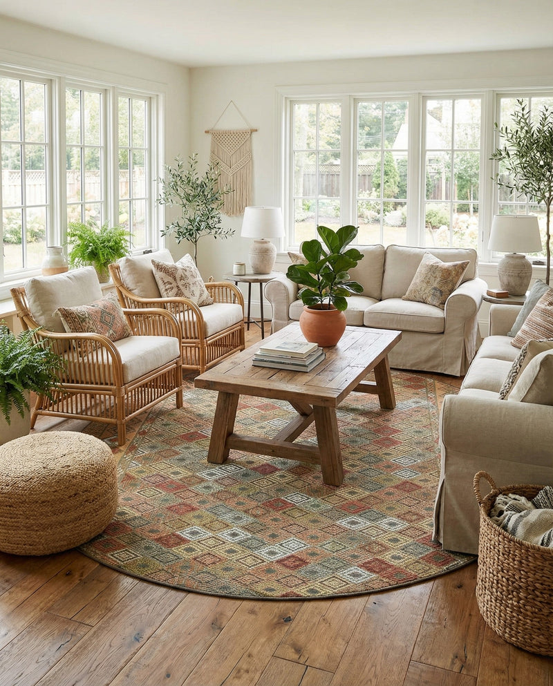 Coastal Terrace Collection Area Rug -  Pelican Round Multi  lifestyle 53