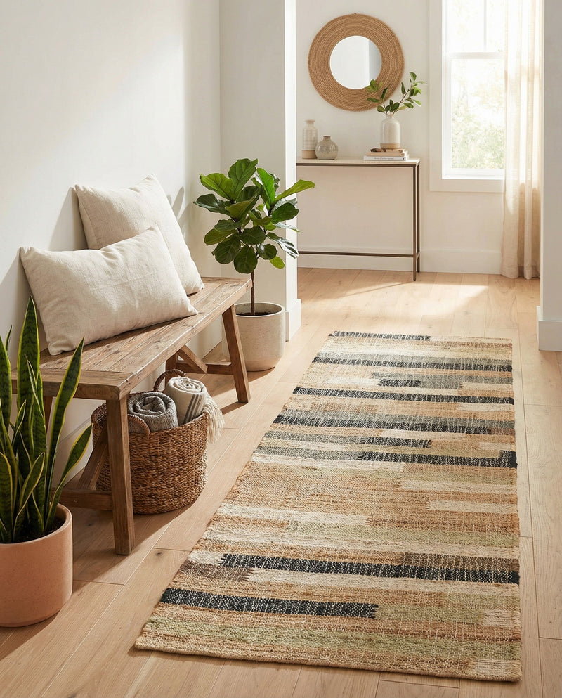 Benares Handwoven Jute Collection Area Rug -  Varanasi Runner Beige  lifestyle 37