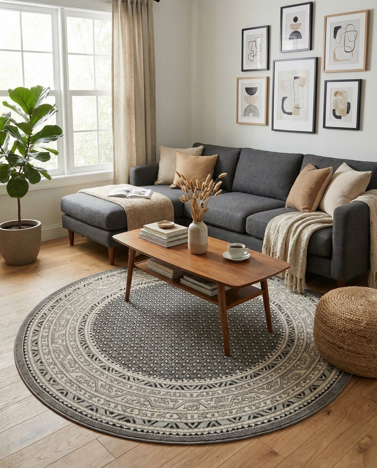 Soho Elegance Collection Area Rug -  Mercer (Gray) Round Gray  lifestyle 78
