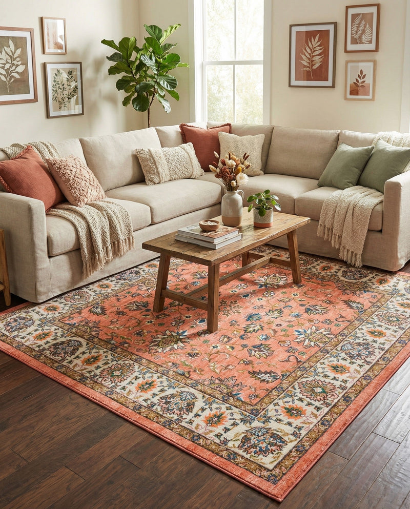 Casablanca Tapestry Collection Area Rug -  Marrakech (Salmon) Square Salmon  lifestyle 43
