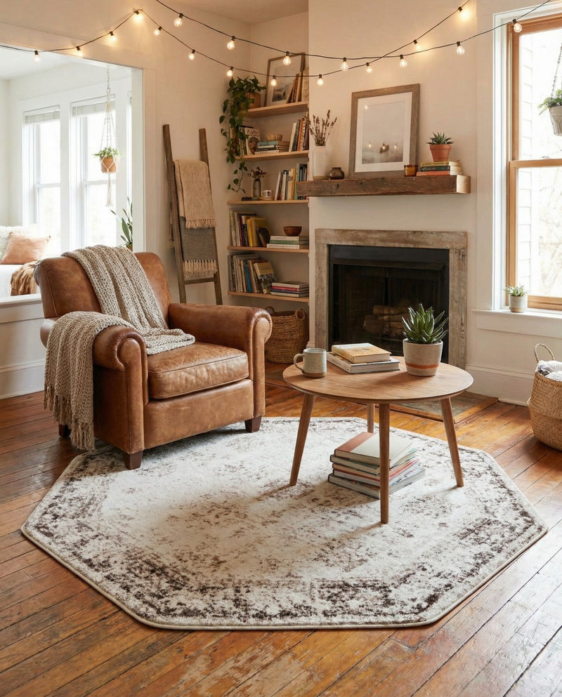 Riviera Elegance Collection Area Rug - Antibes (Beige) Octagon Beige  lifestyle 91