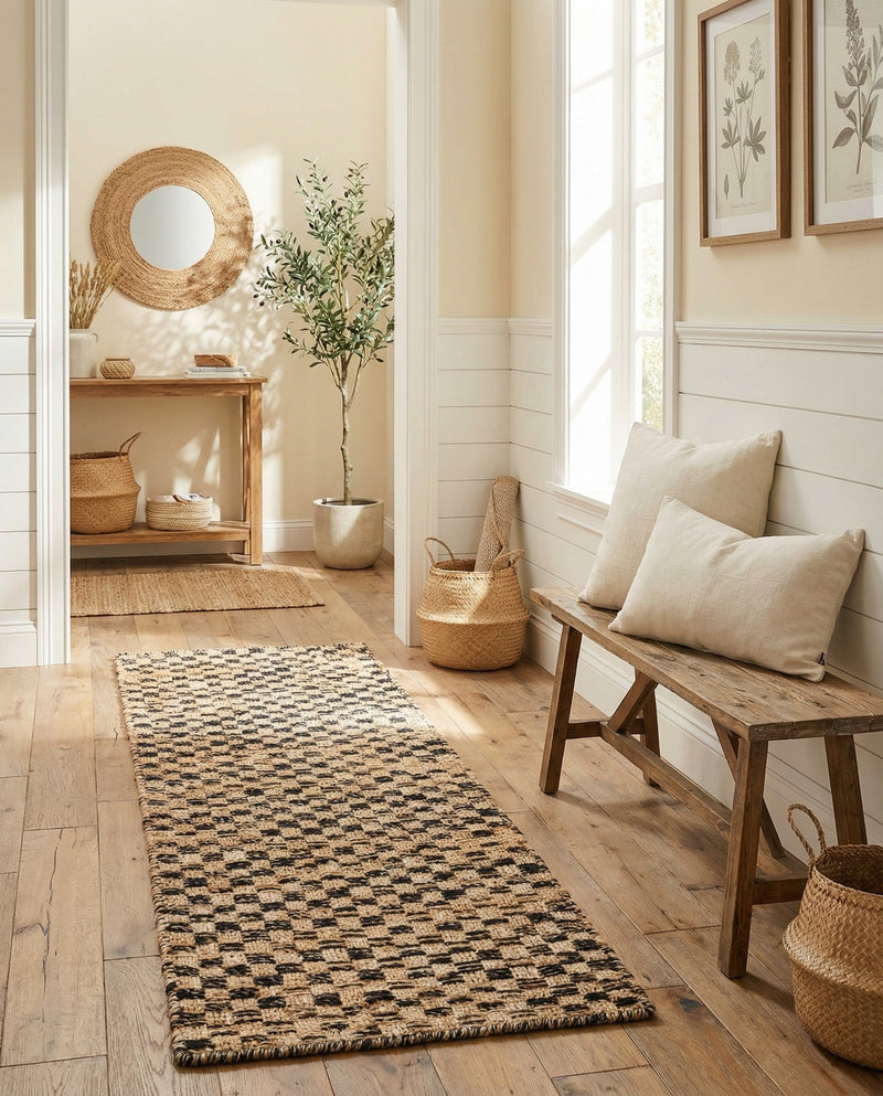 Plaid Savannah Collection Area Rug - Charleston Runner Black and Natural  lifestyle 27