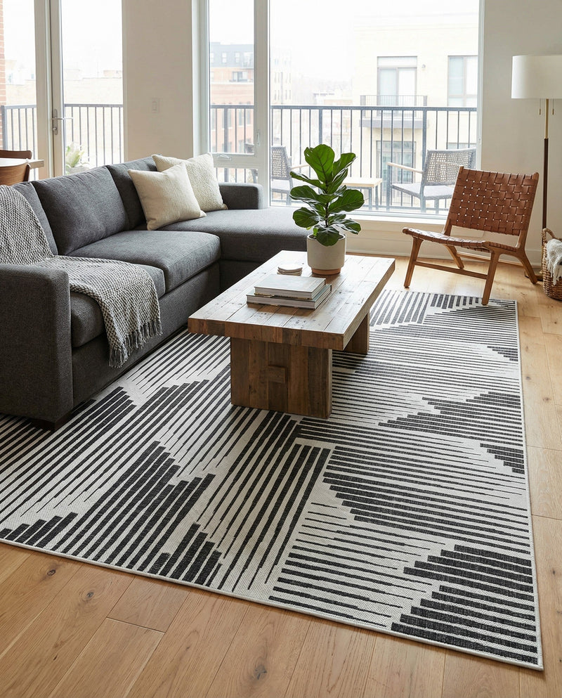 Urban Terrace Collection Area Rug -  Bronx Rectangle Black and White  lifestyle 26