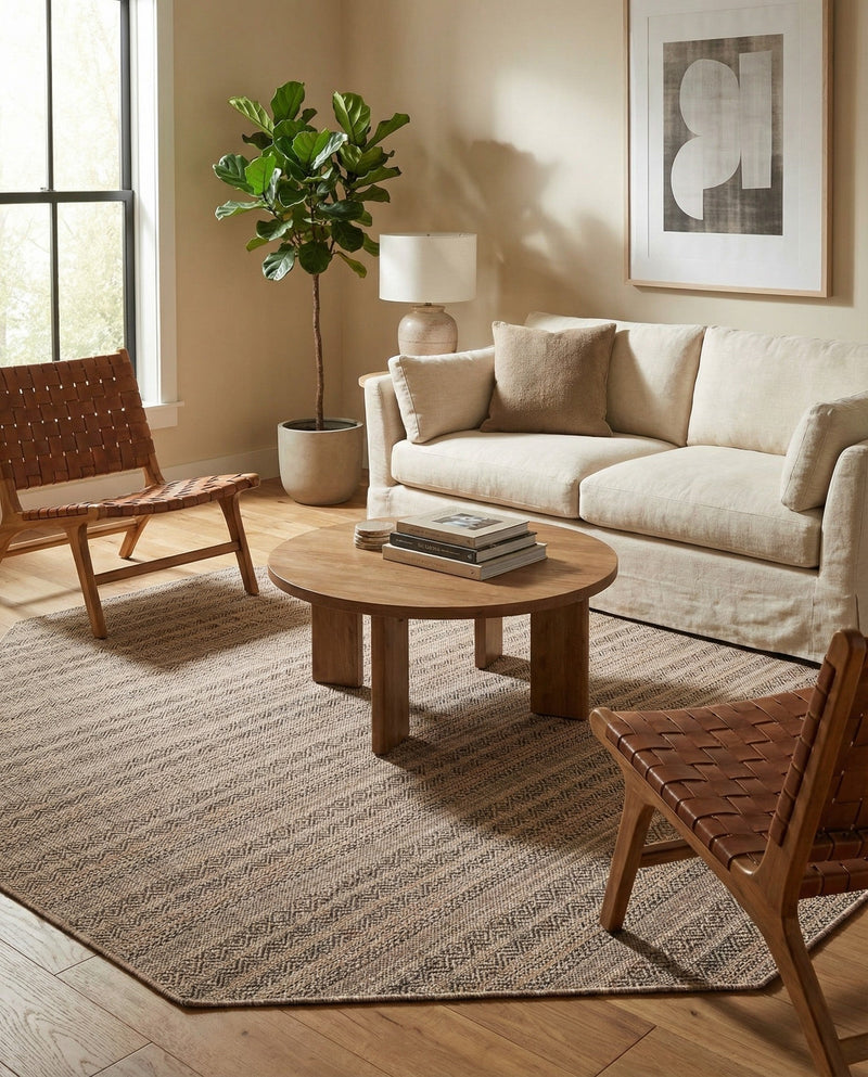Seaside Stripes Collection Area Rug -  Boardwalk (Natural) Octagon Natural  lifestyle 29