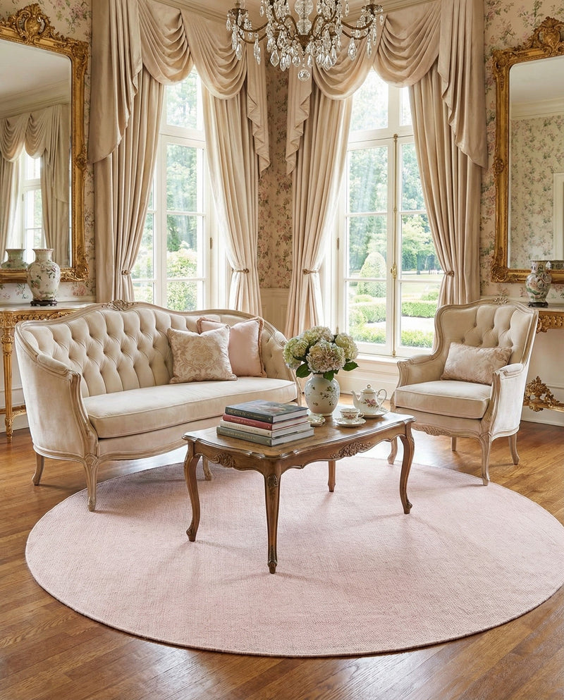 Berkshire Estate Collection Area Rug - Windsor (English Rose) Round English Rose  lifestyle 66