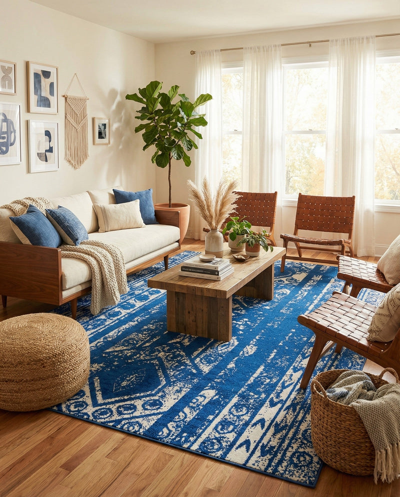 Brighton Stripes Collection Area Rug - Sussex (Navy Blue) Rectangle Navy Blue  lifestyle 15