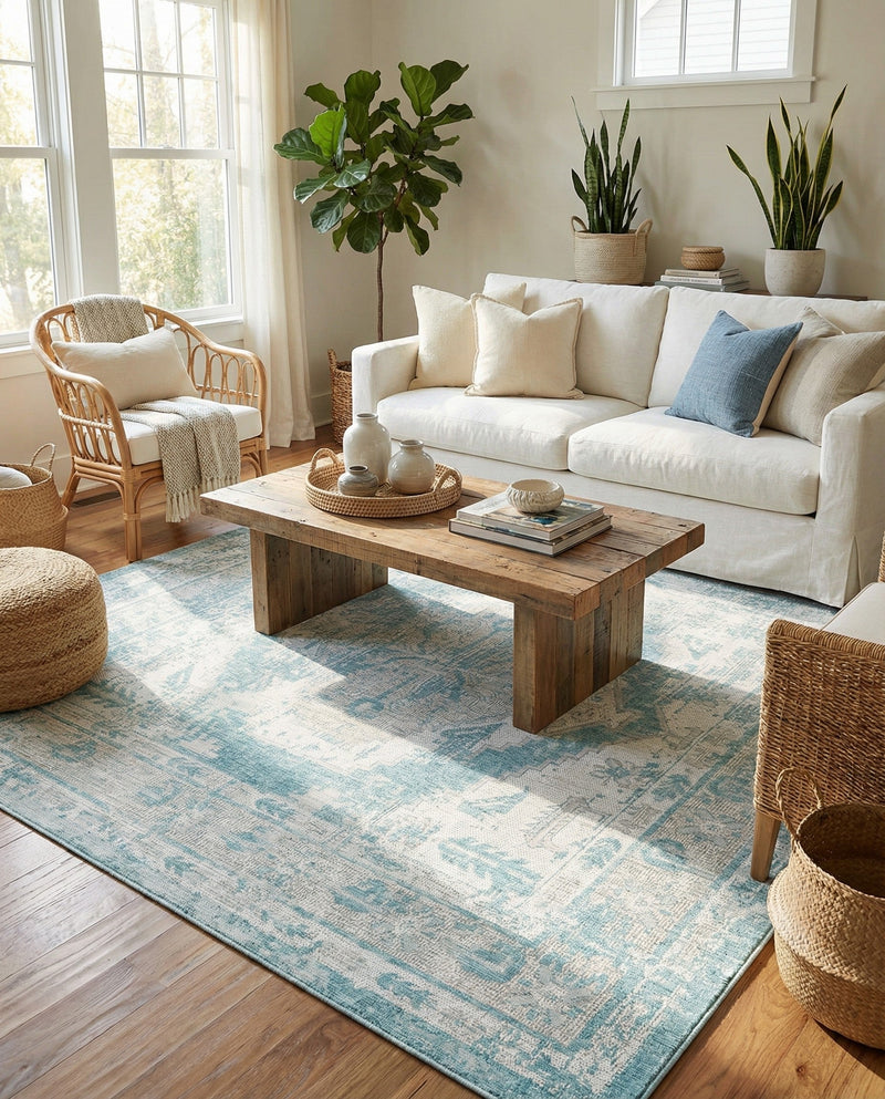 Patio Heritage Collection Area Rug -  Augusta (Aqua) Square Aqua  lifestyle 61
