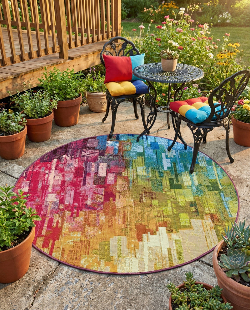 Urban Terrace Collection Area Rug -  Lawn Round Multi  lifestyle 77
