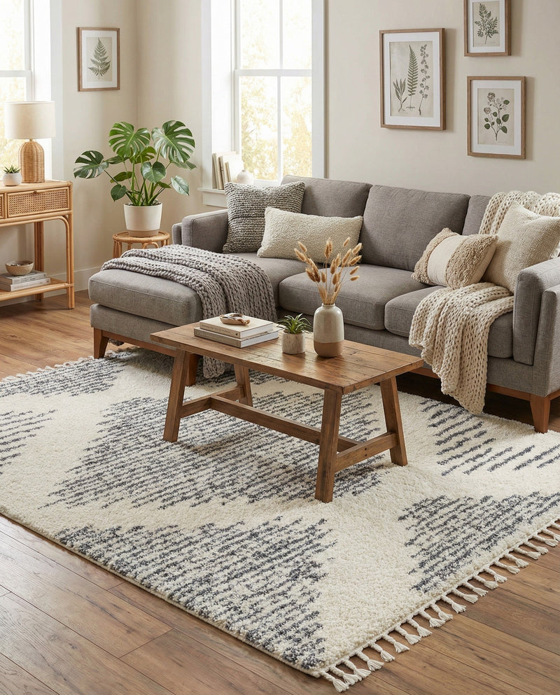 Tranquil Tides Shag Collection Area Rug -  Azure Rectangle White  lifestyle 11