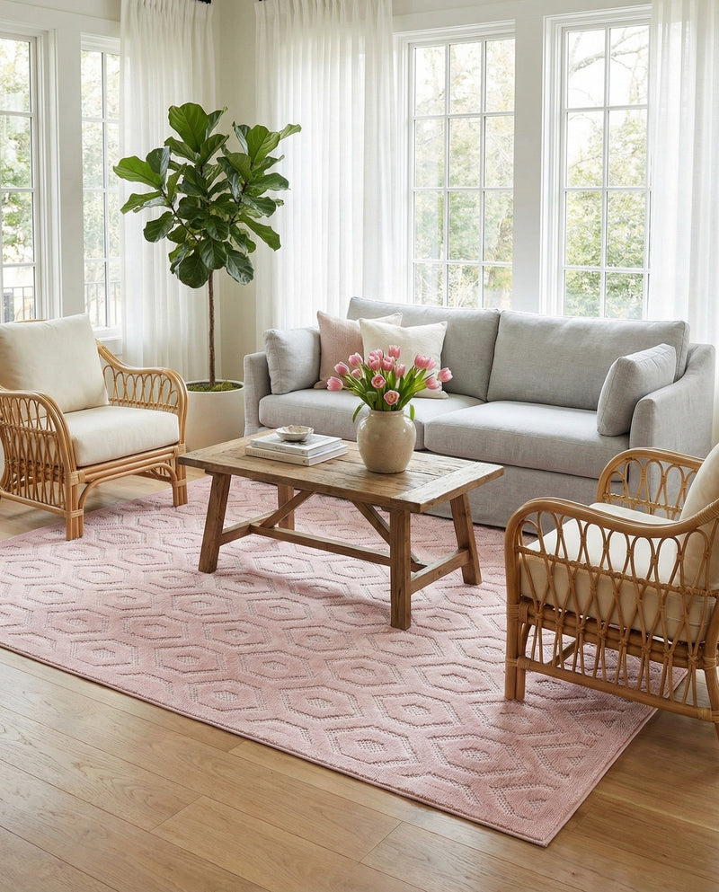 Garden Lattice Charm Collection Area Rug - Arbor (Pink) Rectangle Pink  lifestyle 6