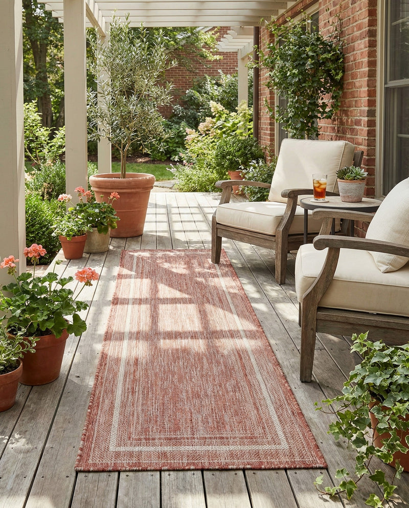 Terrace Fringe Collection Area Rug - Veranda (Rust Red) Runner Rust Red  lifestyle 66