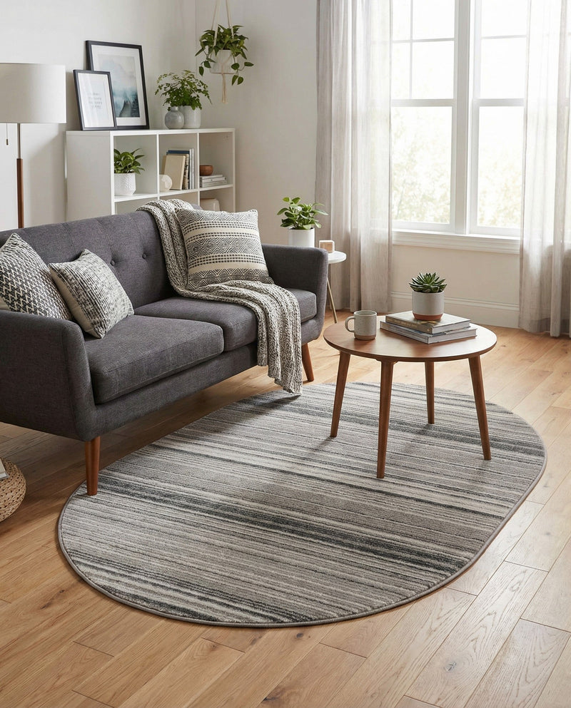 Jewel Oasis Collection Area Rug - Sapphire (Gray) Oval Gray  lifestyle 44