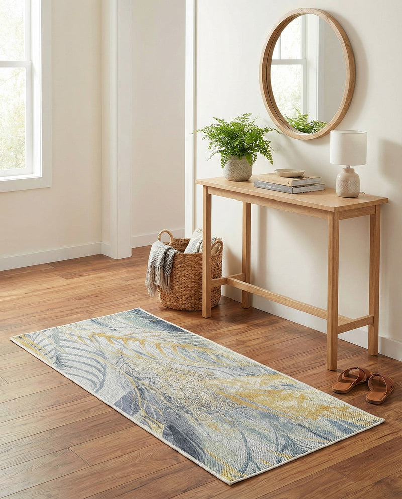 Seaside Blooms Collection Area Rug -  Blossom Runner Gray Ivory Yellow  lifestyle 80
