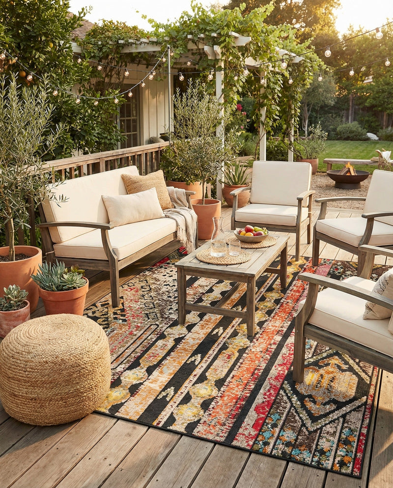 Outdoor Marrakesh Collection Area Rug -  Agadir Rectangle Multi Black  lifestyle 16