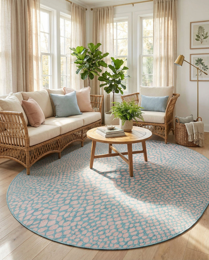 Urban Oasis Rugs Collection Area Rug -  Terrace (Pink and Aqua) Oval Pink and Aqua  lifestyle 49