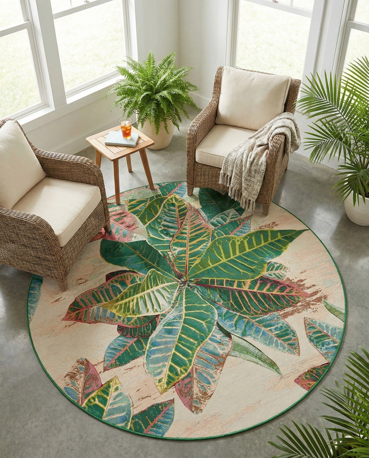 Seaside Blooms Collection Area Rug -  Fern Round Multi  lifestyle 140