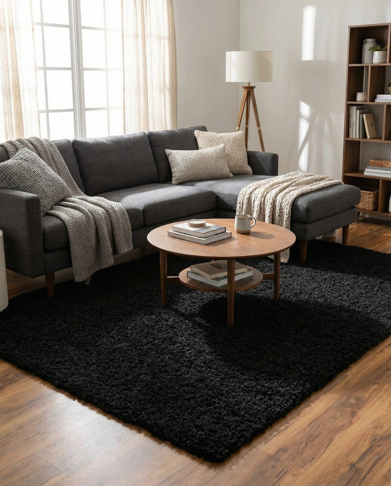 Plush Oasis Collection Area Rug - Serenity (Jet Black) Rectangle Jet Black  lifestyle 7