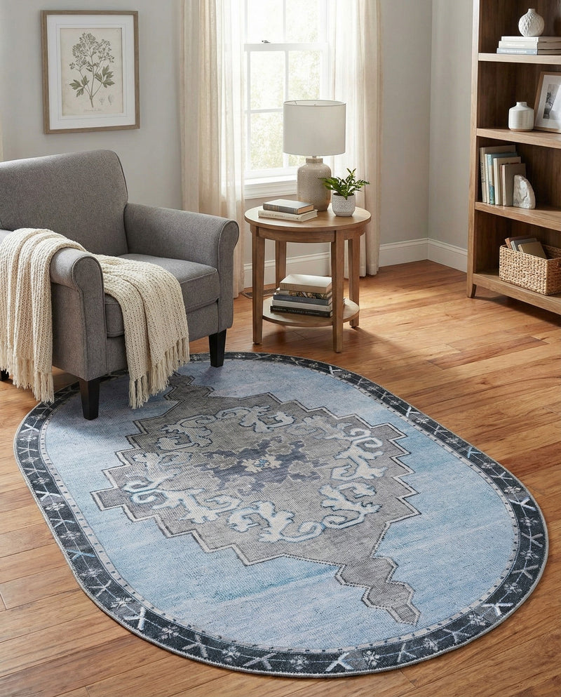 Heritage Elegance Collection Area Rug -  Winterthur (Blue Gray) Oval Blue Gray  lifestyle 32
