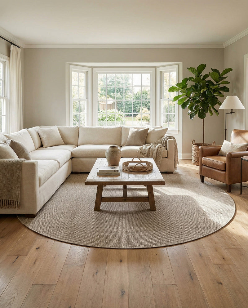 Seaside Serenity Collection Area Rug - Veranda (Beige) Round Beige  lifestyle 44