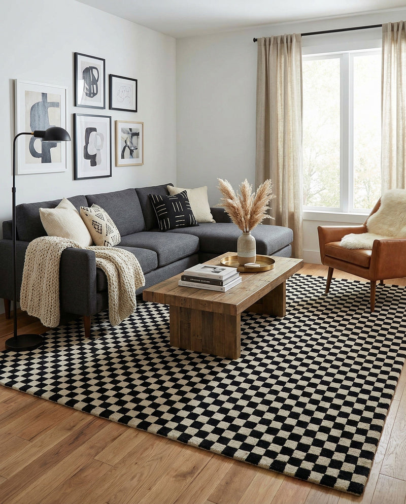 Shepherd's Glen Wool Collection Area Rug - Reykjavik Rectangle Black and White  lifestyle 27