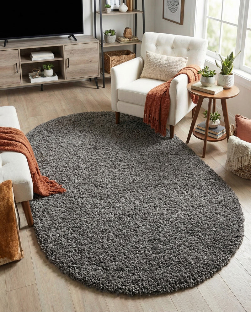 Plush Oasis Collection Area Rug - Serenity (Graphite Gray) Oval Graphite Gray  lifestyle 44