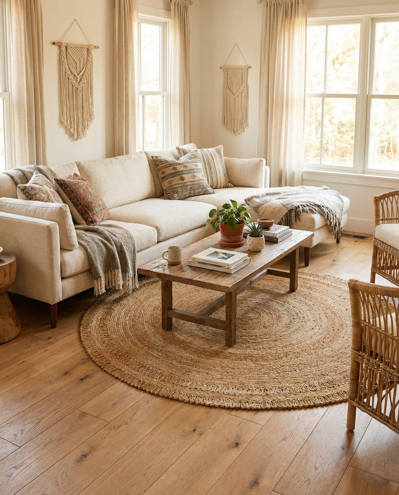 Woven Seaside Jute Collection Area Rug - Varadero Round Natural  lifestyle 33
