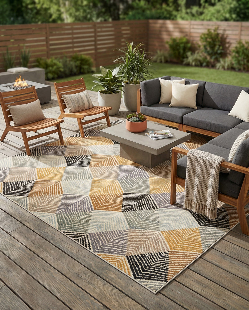Urban Terrace Collection Area Rug - Metropolis Square Gray  lifestyle 50
