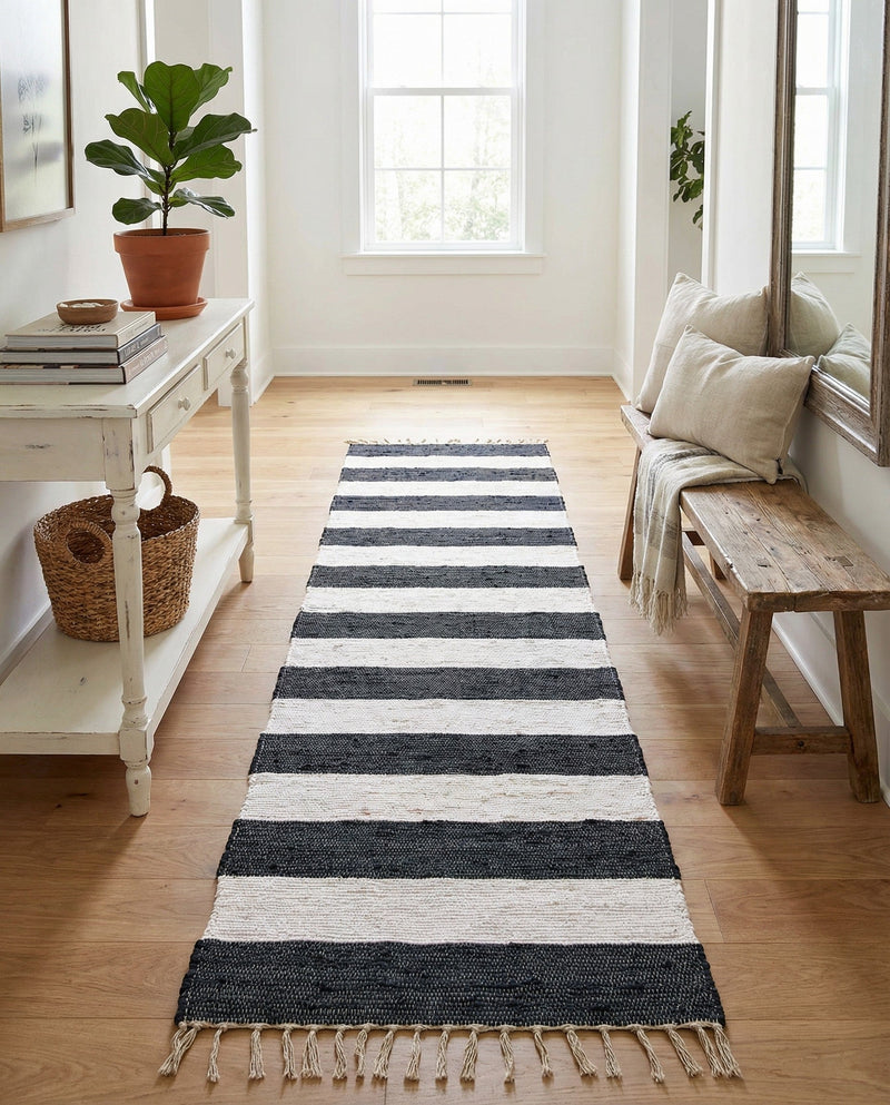 Tassel Trail Collection Area Rug - Pathway (Navy Blue) Runner Navy Blue  lifestyle 80