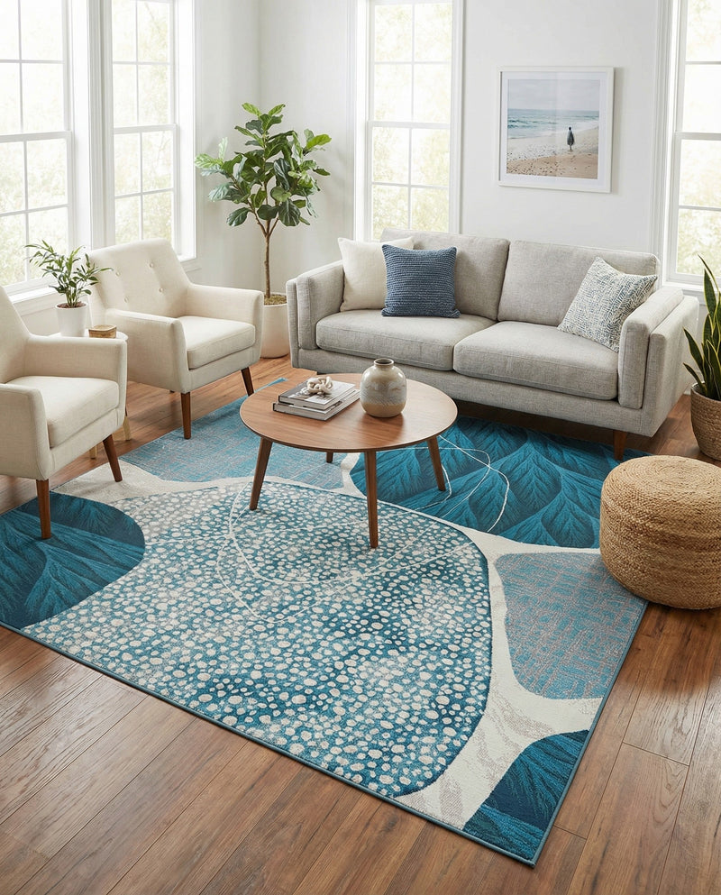 Urban Terrace Collection Area Rug -  Courtyard Rectangle Blue and Ivory  lifestyle 12