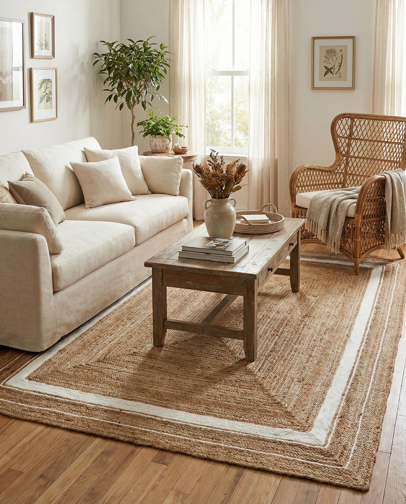 Woven Seaside Jute Collection Area Rug - Nantucket Rectangle Natural and White  lifestyle 18