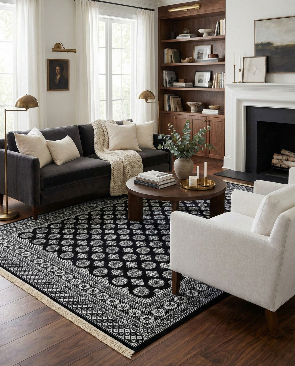 Samarkand Elegance Collection Area Rug -  Margilan (Black and White) Rectangle Black and White  lifestyle 8