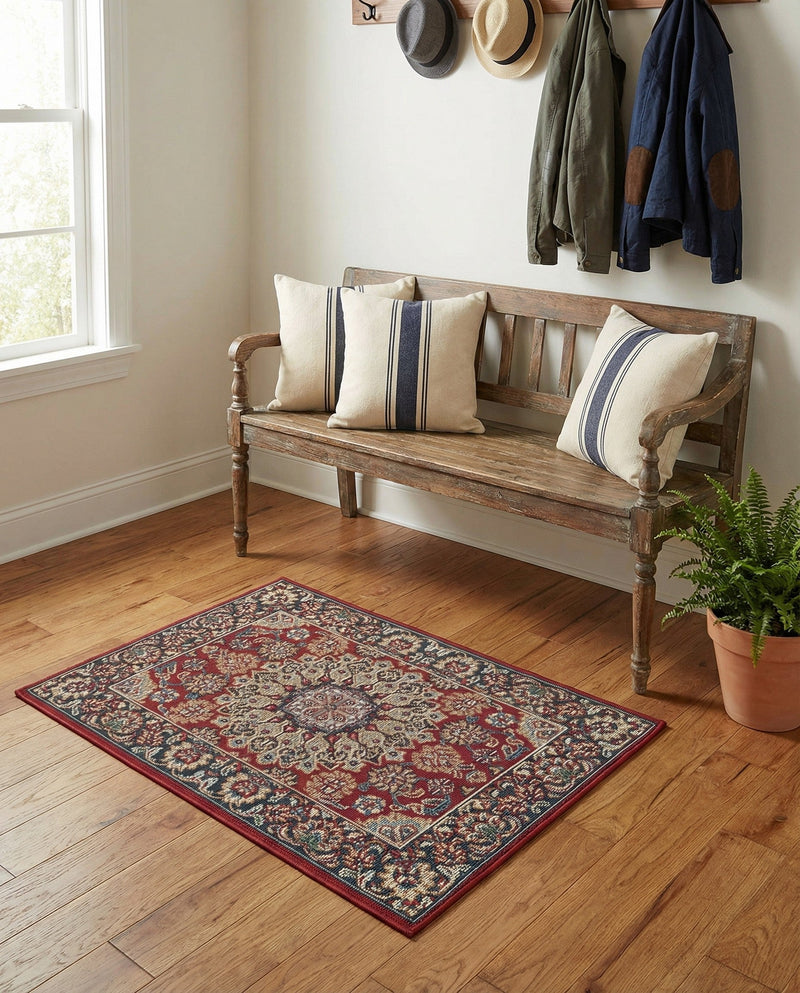 Patio Heritage Collection Area Rug -  Bower Rectangle Red  lifestyle 80