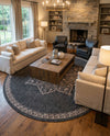 Patio Heritage Collection Area Rug -  Charleston (Charcoal Gray) Round Charcoal Gray  lifestyle 59