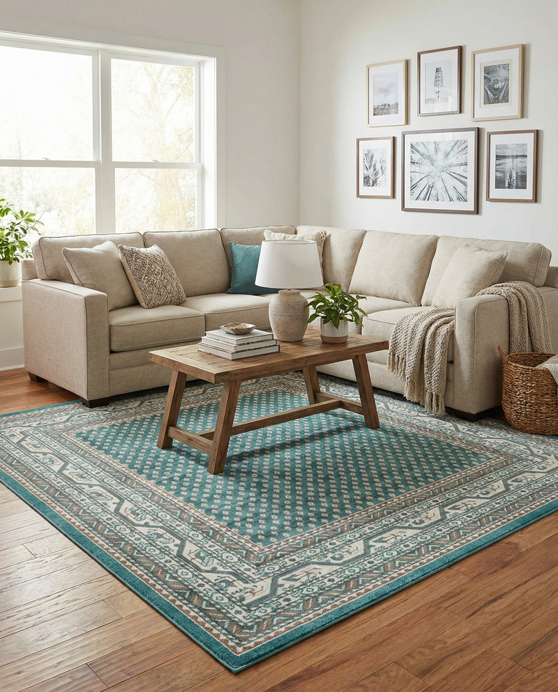 Soho Elegance Collection Area Rug -  Mercer (Turquoise) Square Turquoise  lifestyle 57